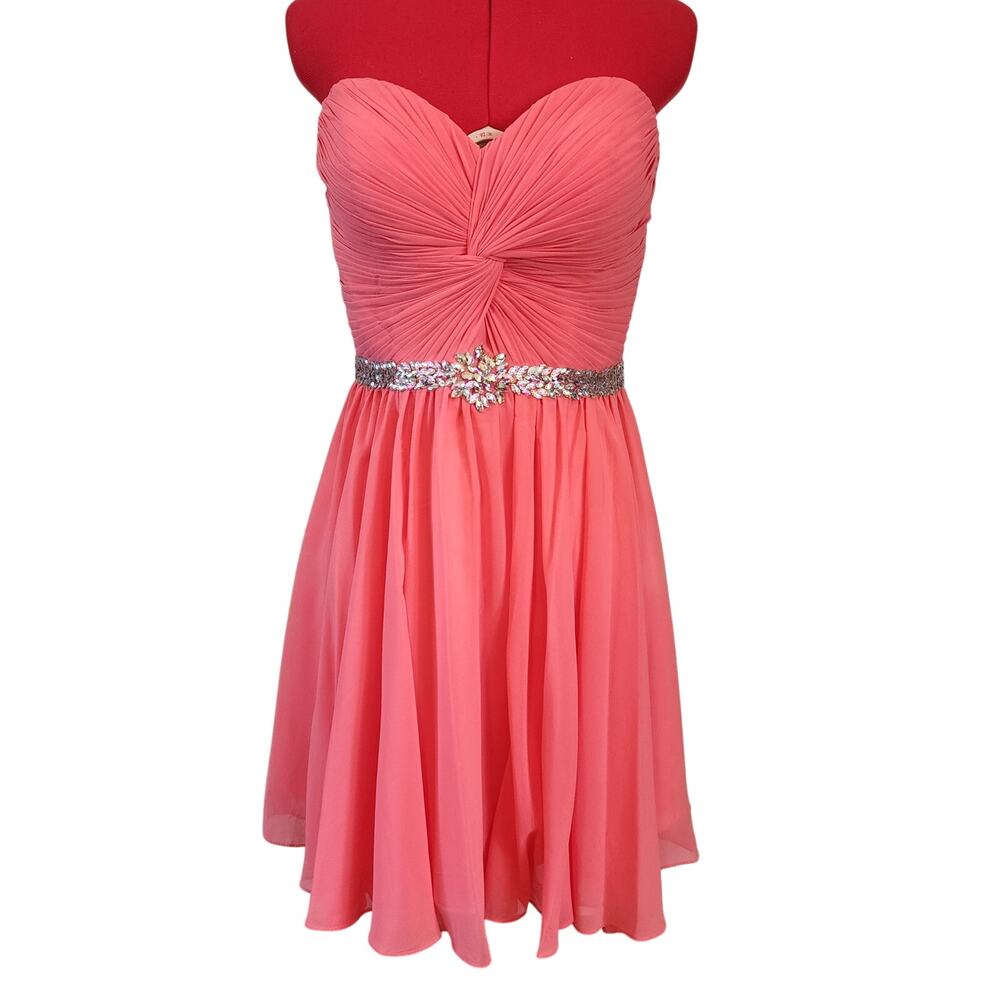 Cinderella Divine Coral Peach Pink Strapless Knee Length Fit n Flare Size 14